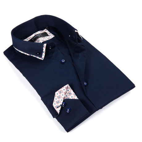 Button-Up Shirt + Geo Floral Detail // Deep Navy (S)