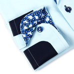 Button-Up Shirt + Abstract Floral Detail // Robin Egg Blue (XL)