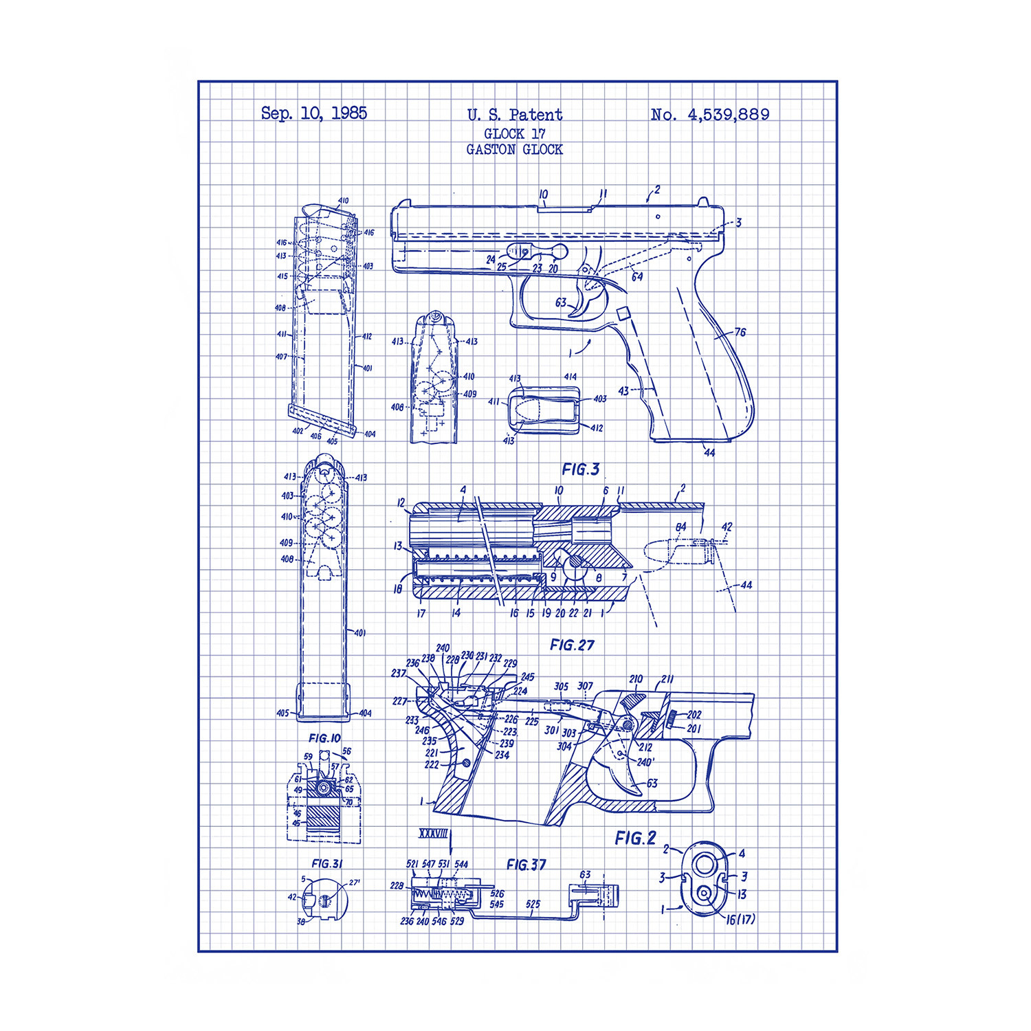 SP MILT Glock 17 Handgun 4_539_889 White Grid Blue Ink 24 Inches Recovered_large