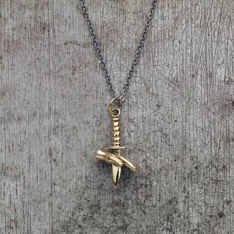 Knife & Hand Pendant // Brass