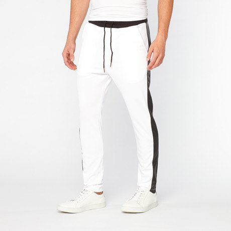 Thread Workshop // Leather Panel Track Pants // Scuba White (S)