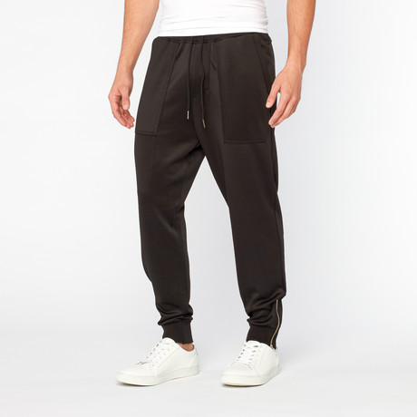 Thread Workshop // Leather Panel Track Pants // Black (S)