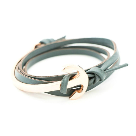 Green Leather Anchor Rose Gold