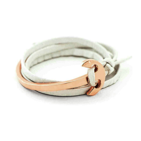 White Leather Anchor Rose Gold