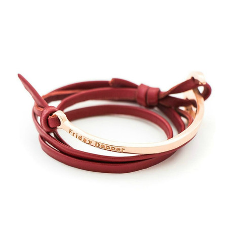 Red Leather Anchor Rose Gold