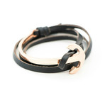 Black Leather Anchor Rose Gold