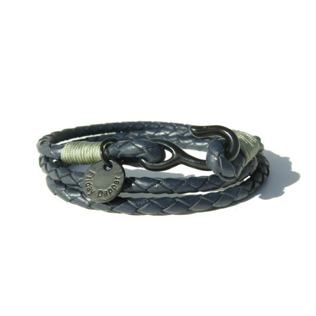 Blue Leather Wraparound Bracelet