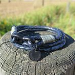 Blue Leather Wraparound Bracelet