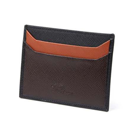 Saffiano Embossed Credit Card Holder // Black + Tan + Brown