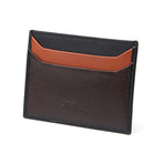 Saffiano Embossed Credit Card Holder // Black + Tan + Brown
