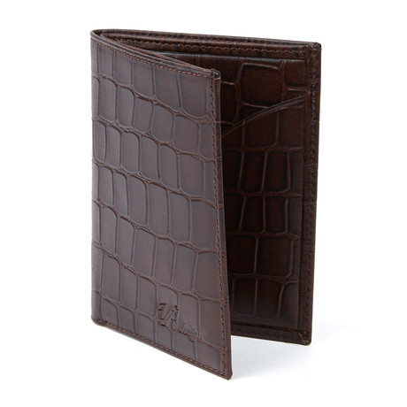 Croco Embossed Bi-Fold Wallet // Brown