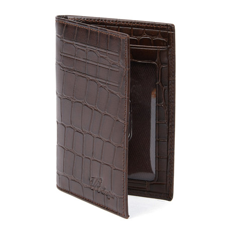 Croco Embossed Slim Bi-Fold Wallet // Brown