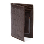 Croco Embossed Slim Bi-Fold Wallet // Brown