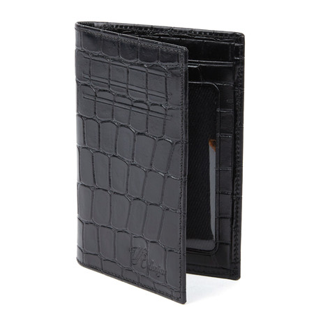 Croco Embossed Slim Bi-Fold Wallet // Black
