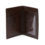 Croco Embossed Slim Bi-Fold Wallet // Brown