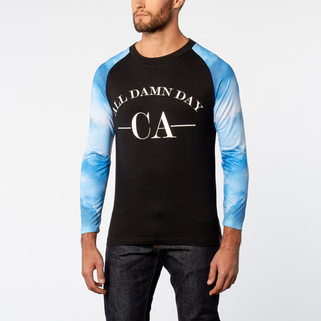 All Damn Day Raglan Long Sleeve // Black + Teal (S)