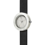White Marble Round Swiss Quartz // Black Strap