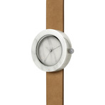 White Marble Round Swiss Quartz // Tan Strap