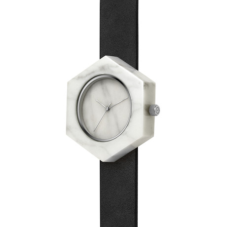 White Marble Hex Swiss Quartz // Black Strap
