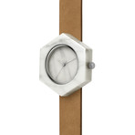 White Marble Hex Swiss Quartz // Tan Strap