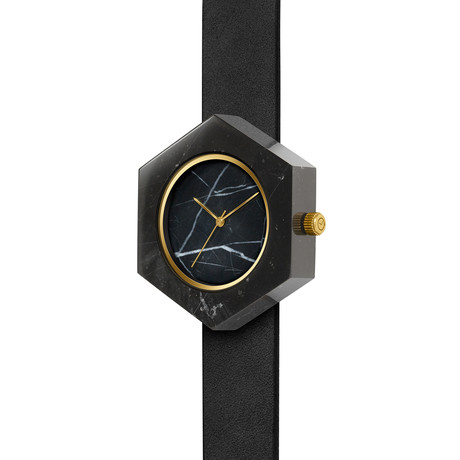Black Marble Hex Swiss Quartz // Black Strap