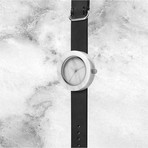White Marble Round Swiss Quartz // Black Strap