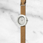 White Marble Round Swiss Quartz // Tan Strap