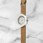 White Marble Hex Swiss Quartz // Tan Strap