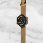 Black Marble Hex Swiss Quartz // Tan Strap