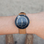 Black Marble Round Swiss Quartz // Tan Strap