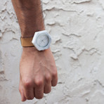 White Marble Hex Swiss Quartz // Tan Strap