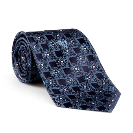 Silk Tie // Blue + Black Squares