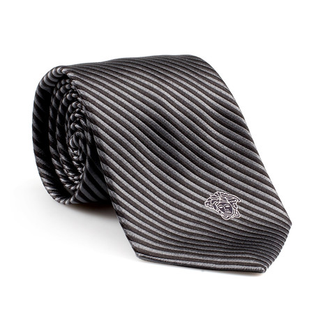 Silk Tie // Grey + Black Microstripe