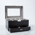 8 Slot Watch Box + Drawer Box // Black Leather