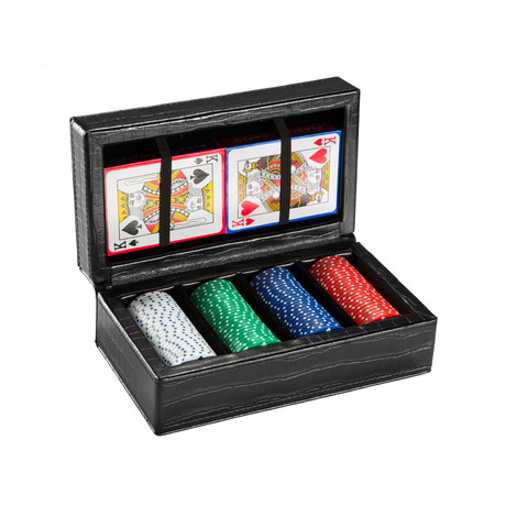 80 Chip Poker Set + 2 Decks // Black Crocodile Leather