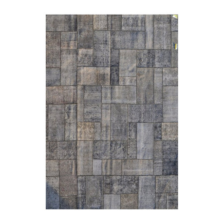 Patchwork Hand-Knotted Lamb's Wool Area Rug // 042493 // Grey