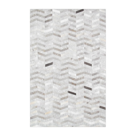 Cowhide + Hand-Loomed Sari Silk Area Rug // PTX-3105 // Silver (2'L x 3'W)