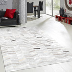 Cowhide + Hand-Loomed Sari Silk Area Rug // PTX-3105 // Silver (2'L x 3'W)