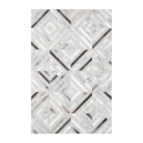 Cowhide + Hand-Loomed Sari Silk Area Rug // PTX-3104 // Silver (2'L x 3'W)