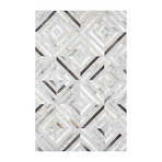 Cowhide + Hand-Loomed Sari Silk Area Rug // PTX-3104 // Silver (2'L x 3'W)