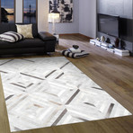 Cowhide + Hand-Loomed Sari Silk Area Rug // PTX-3104 // Silver (2'L x 3'W)