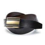 EMP // Bronze Plaque Reversible Leather Belt // Black + Brown (Waist 32)