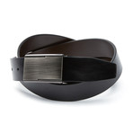 EMP // Orange Trim Plaque Reversible Leather Belt // Black + Brown (Waist 32)