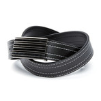 EMP // Groove Plaque Contrast Stitch Split Leather Belt // Black (Waist 32)