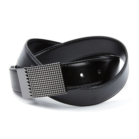 EMP // Split Leather Studded Plaque Belt // Black (Waist 32)