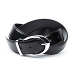 EMP // Split Leather Belt + Curve Buckle // Black (Waist 32)