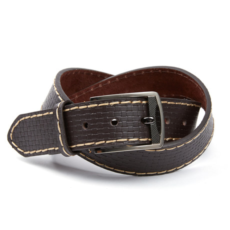 EMP // Casual Textured Leather Belt // Brown (Waist 32)