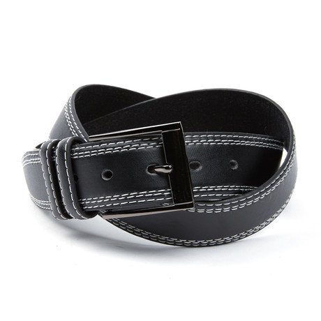 ISAACO // Contrast Top Stitched Casual Belt // Black (Small)