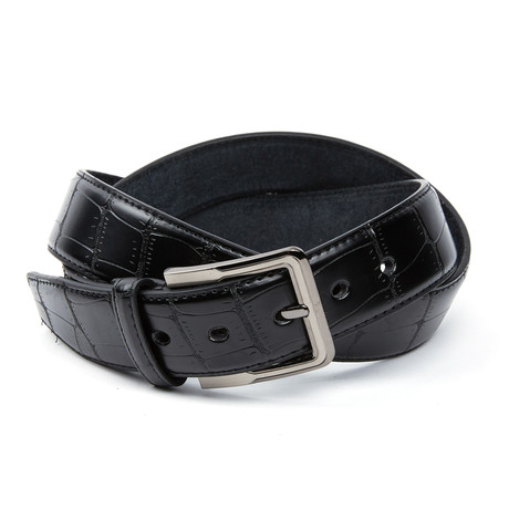 ISAACO // Embossed Crocodile Leather Belt // Black (Small)