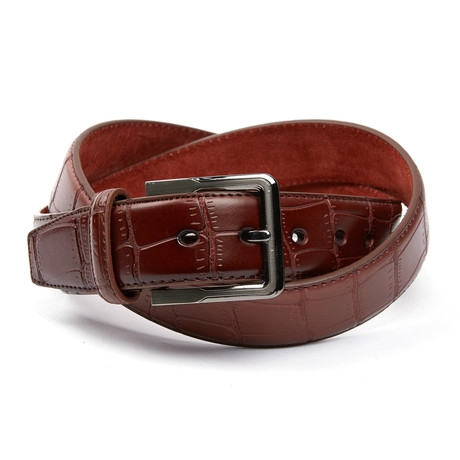 ISAACO // Embossed Crocodile Leather Belt // Burgundy Brown (Small)